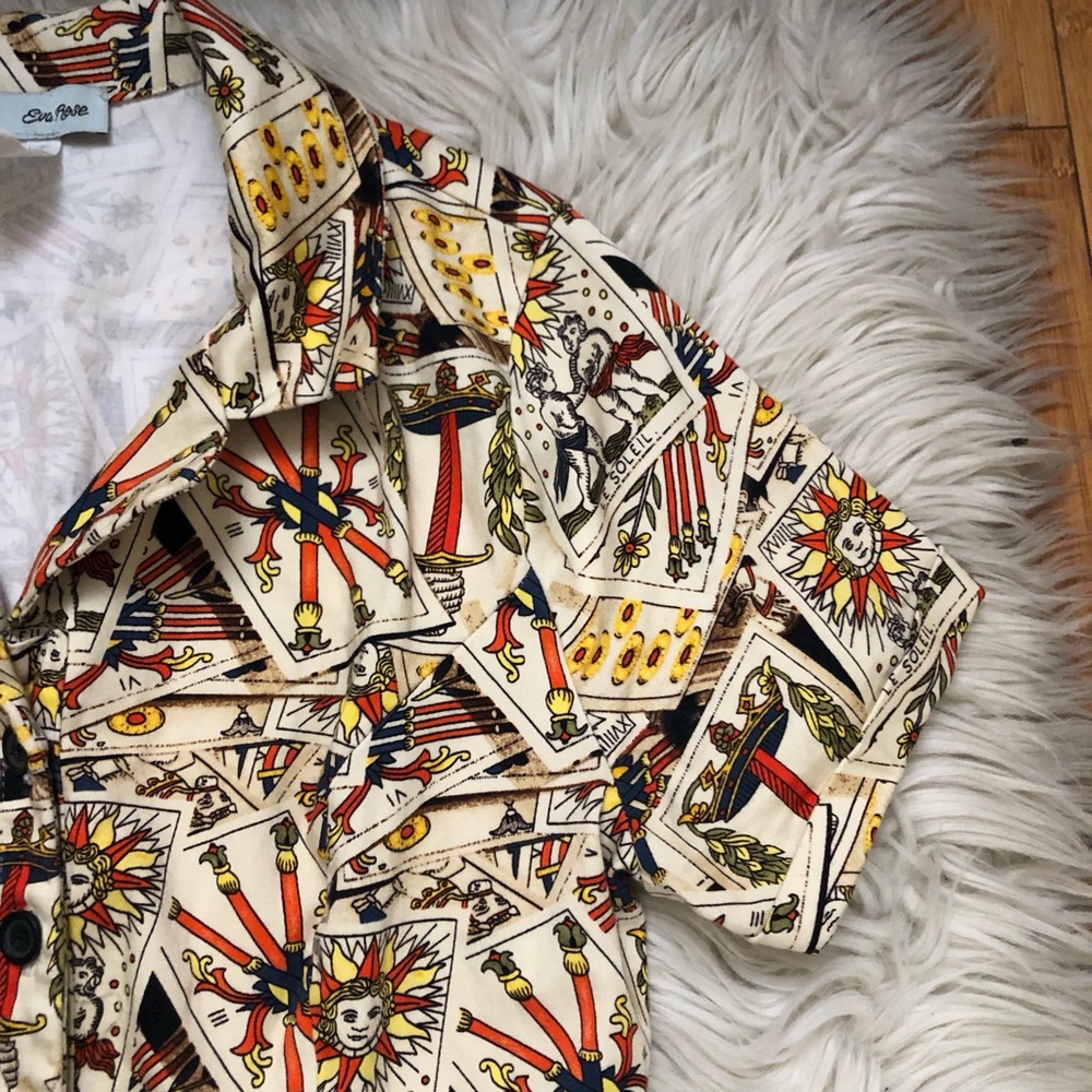 Vintage Eva Rose Retro Novelty Tarot Print Belted Fit Flare Mini Dress size M/L - Picture 4 of 11